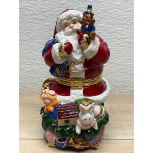 Traditions Porcelain Hand Painted Trinket Box Santa With Toys